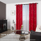 Deconovo Blackout Curtains, Christmas Red Curtain, Thermal Insulated Noise‑Reducing Drapes, Wave Line Dot Foil Print, 38 x 90 Inch, 2 Panels, Machine‑Washable Window Curtain for Party Home Decor