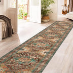 Yamaziot Washable Runner Rug, 2x12 Non-Slip Boho Vintage Hallway Rug Runner with Rubber Backing, Stain Resistant Low Pile Distressed Carpet Runner for Bedroom, Kitchen, Laundry, Entrance