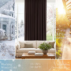 PONY DANCE Short Curtains for Bathroom Window, Small Half Drapes for Kitchen Windows, Energy Saving Curtain Tiers for Basement, 29W x 30L, Brown, 2 Pieces