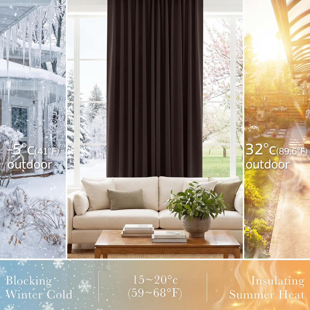 PONY DANCE Brown Blackout Curtains 2 Panels for Living Room 63 inch Long