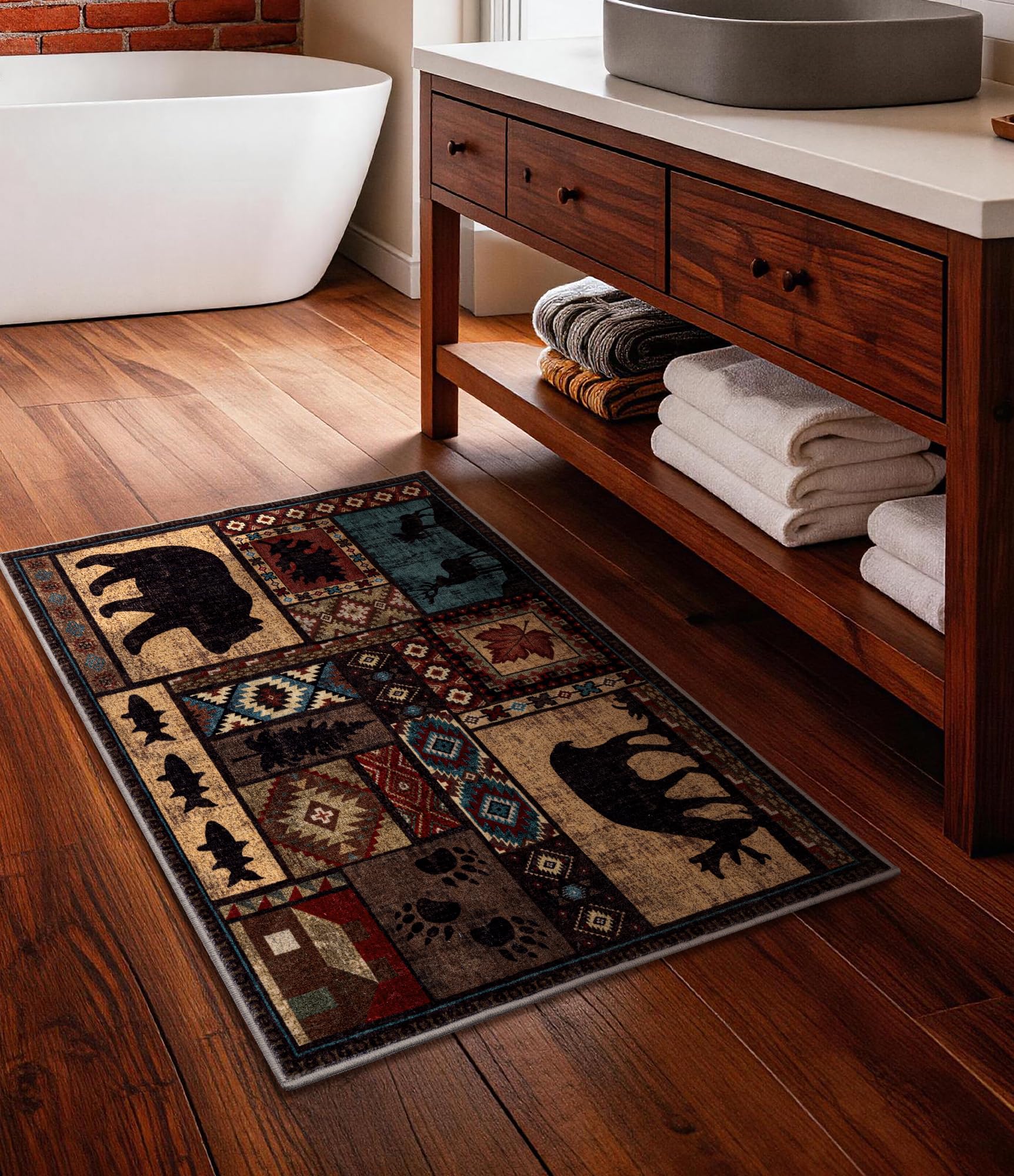 YIHOUSE Washable Entryway Rug, 2x3 Rustic Cabin Area Rug, Non-Slip Indoor Door Mat Ultra-Thin for Kitchen, Mudroom, Laundry Room, Bedroom Entry