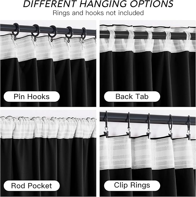 RYB HOME Black Velvet Curtains 102 inches with Hook Belt, Soft Fabric Room Darkening Thermal Insulated Luxurious Home Decor Curtains for Living Room Bedroom, W 52" x L 102", 2 Panels Set