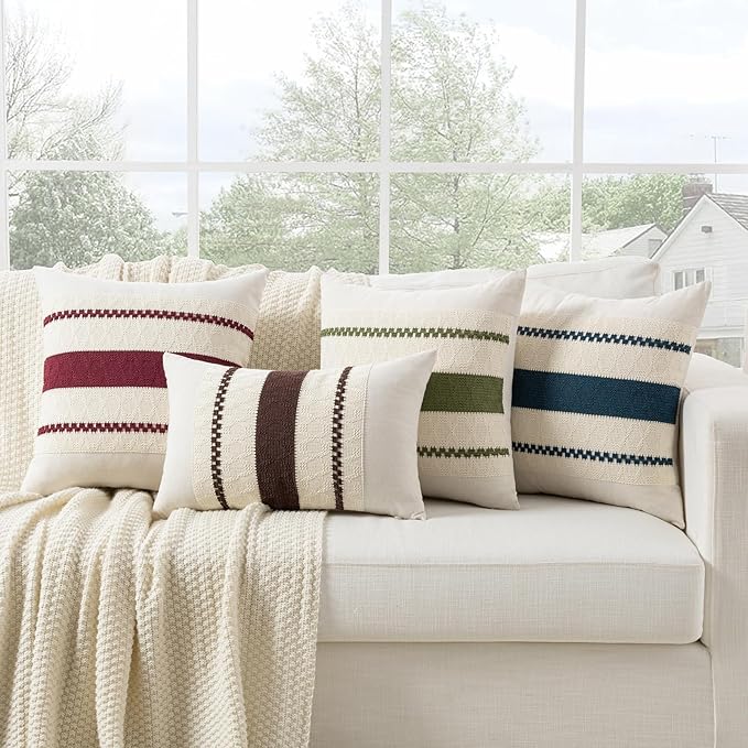 Fancy Homi Set of 1 Navy Blue Decorative Throw Pillow Covers 16x16 Inch for Couch Bed Sofa Living Room Office, Aesthetic Modern Organic Farmhouse Home Decor, Soft Cotton Woven Textured Cushion Case