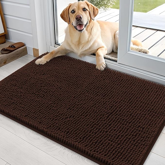 OLANLY Dog Door Mat for Muddy Paws 36x24, Super Absorbent Chenille Mud Mat