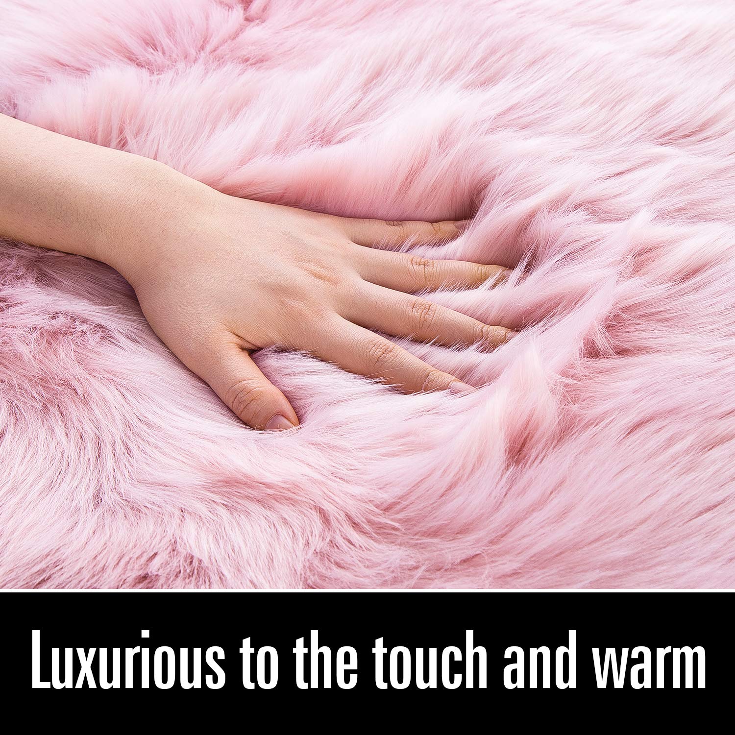 LOCHAS Soft Fluffy Faux Fur Rugs for Bedroom Bedside Rug 2x5 Feet, Pink