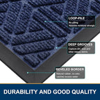 Smiry Front Door Mat Outside Entrance, Heavy Duty Sturdy Natural Rubber Doormat, Trap Dirt and Moisture, Easy Clean Low Profile Mats for Indoor Outdoor Entry, Grid Geometric (35x23, Navy Blue)