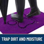 OLANLY Dog Door Mat for Muddy Paws 48x30, Paw Print Design, Absorbs Moisture and Dirt, Absorbent Non-Slip Washable Doormat, Quick Dry Chenille Mud Mat for Dogs, Entry Indoor Entryway Carpet, Purple