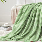 BEDELITE Fleece Blanket Twin Size – 3D Ribbed Jacquard Soft and Warm Decorative Fuzzy Blankets – Cozy, Fluffy, Plush Lightweight Throw Blankets for Couch, Bed, Sofa(Sage Green, 60x80 inches)