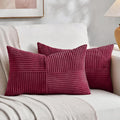 Fancy Homi 2 Packs Burgundy Lumbar Decorative Throw Pillow Covers 16x32 Inch for Living Room Couch Bed, Farmhouse Boho Home Decor, Soft Striped Corduroy Rectangle Accent Cushion Case 40x80 cm