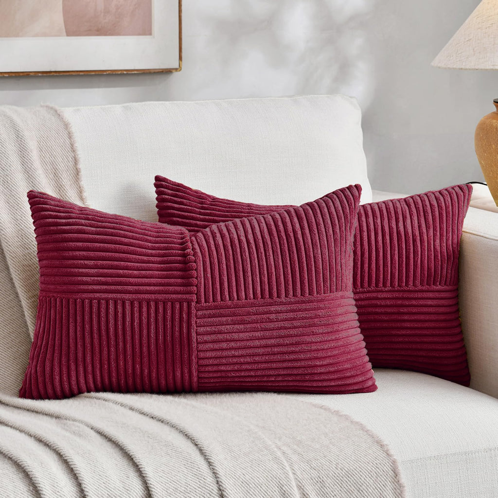 Fancy Homi 2 Packs Teal Lumbar Decorative Throw Pillow Covers 14x24 Inch for Living Room Couch Bed Sofa, Rustic Farmhouse Boho Home Decor, Soft Striped Corduroy Rectangle Accent Cushion Case 35x60 cm