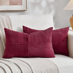 Fancy Homi 2 Packs Burnt Orange Lumbar Decorative Throw Pillow Covers 12x20 Inch for Living Room Couch Bed Sofa, Farmhouse Boho Home Decor, Soft Striped Corduroy Rectangle Accent Cushion Case 30x50 cm