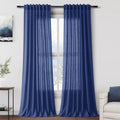 Nanspring Classic Blue Linen Curtains 108 Inches Long for Living Room Bedroom 2 Panels Set Extra Long Back Tab Curtain Light Filtering Sheer Drapes Floor to Ceiling Curtain for Large Windows 52x108