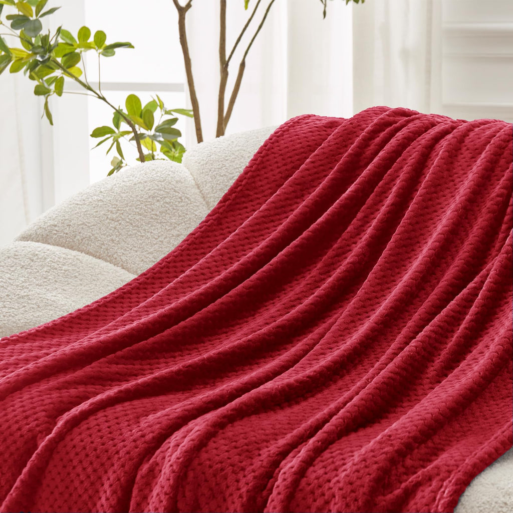 Exclusivo Mezcla Soft Waffle Fleece Bed Blanket King Size, Deep Red