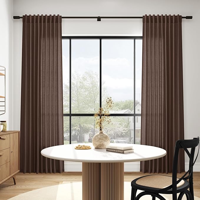 Cappuccino Curtains 108 Inches Long, Back Tab Linen Blend Light Filtering Semi Sheer Privacy Drapes for Living Room & Bedroom, 52x108 inch, 2 Panels