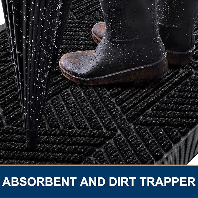 Smiry Front Door Mat Outside Entrance, Low Profile Rubber Doormat, 59x30