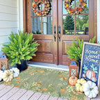 Front Door Mat Indoor Entrance - 2x4.3 Ft Sage Green Floral Washable Layered Doormat Outdoor Entrance Porch Rug Non-Slip Boho Runner Rug for Kitchen Hallway Bedroom Laundry Room Porch Decor