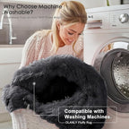 OLANLY Black Round Rugs for Bedroom - Machine Washable, 5 ft Circle Area Rugs for Living Room, Soft and Fluffy Shaggy Carpet for Teen Girls and Boys, Nursery Rooms, Dorms, Home Decor Aesthetic