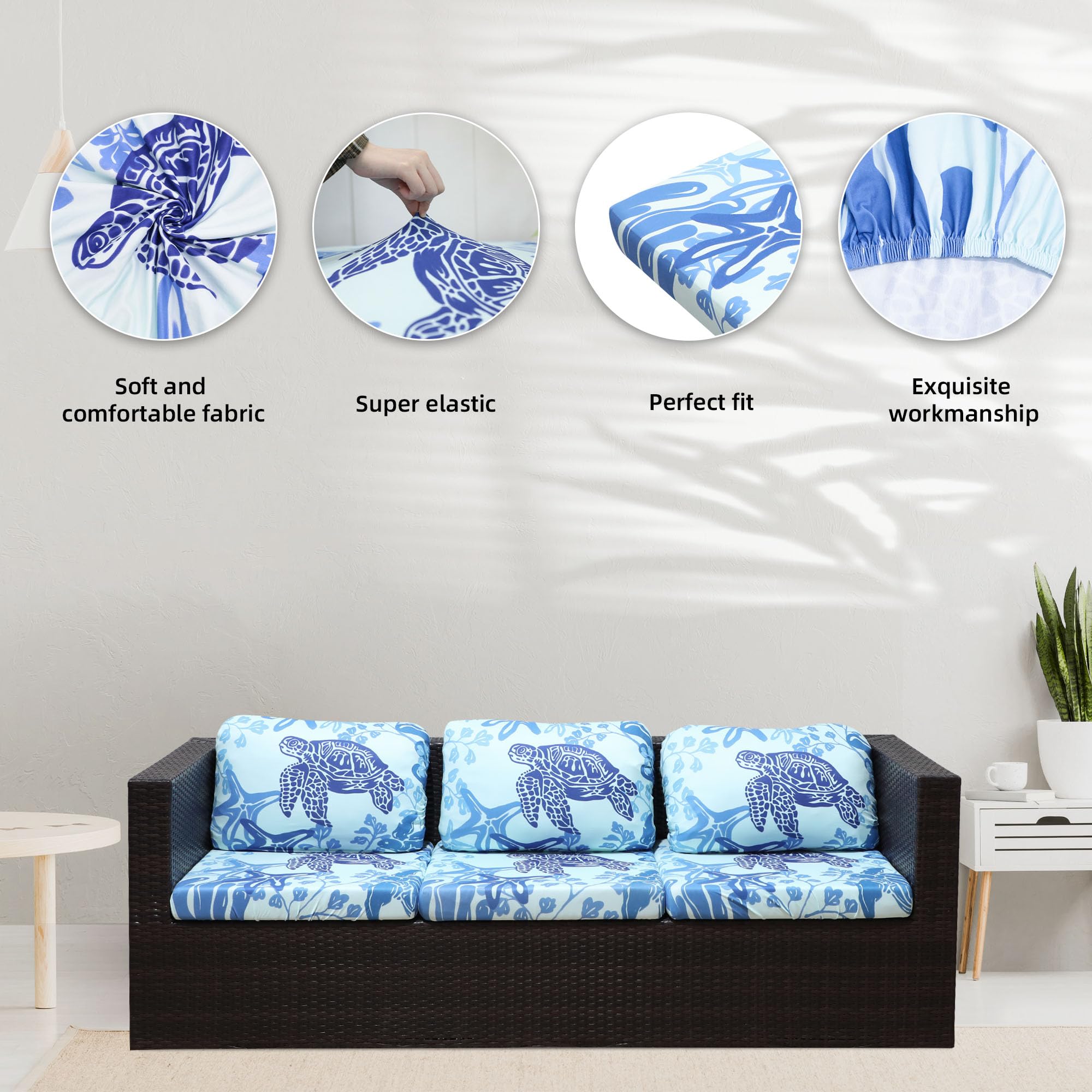 8 Piece Outdoor Cushion Covers, Patio Sofa Cushion Covers, Stretch Fit