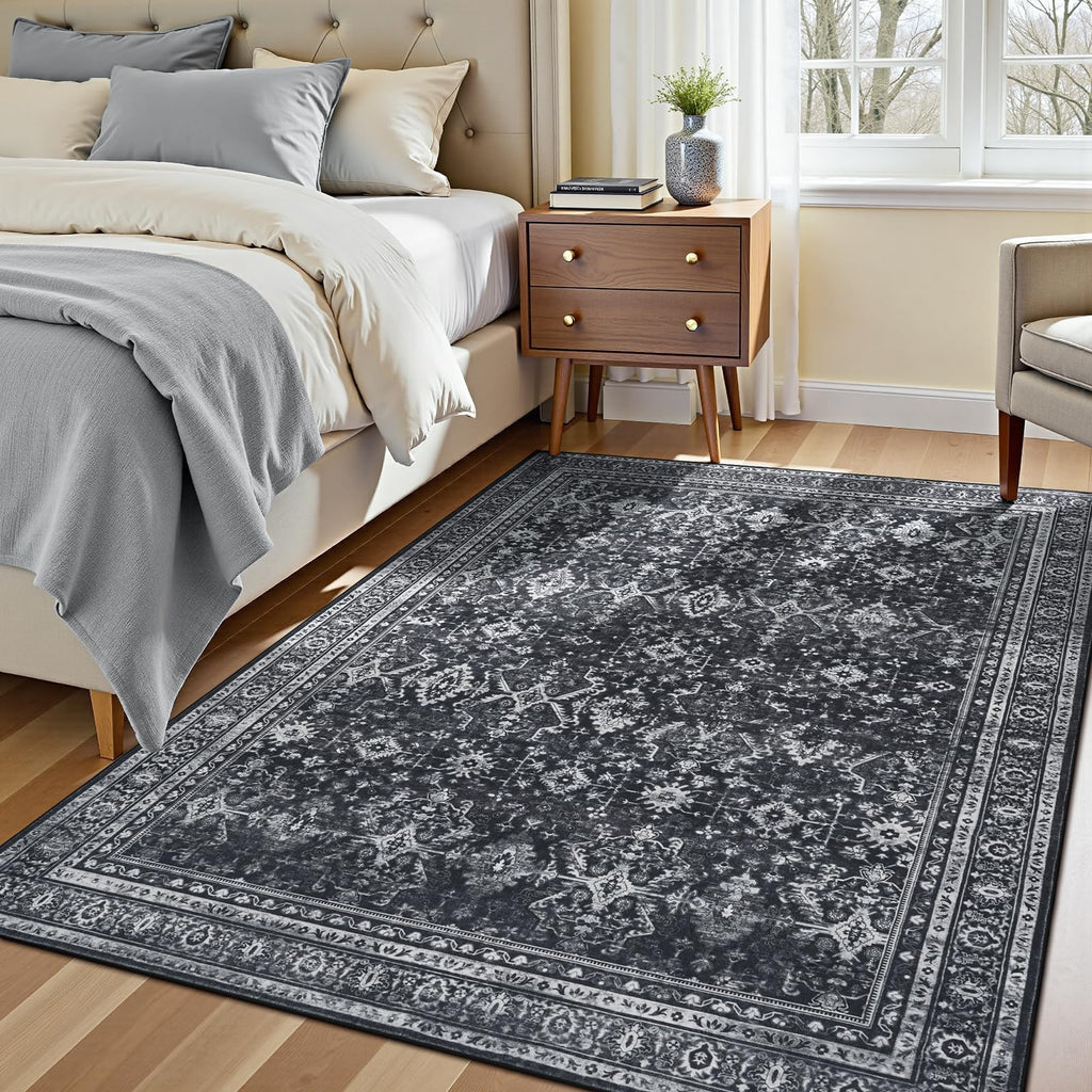 5x7 Area Rugs for Living Room Bedroom, Black Washable Non-Slip Carpet