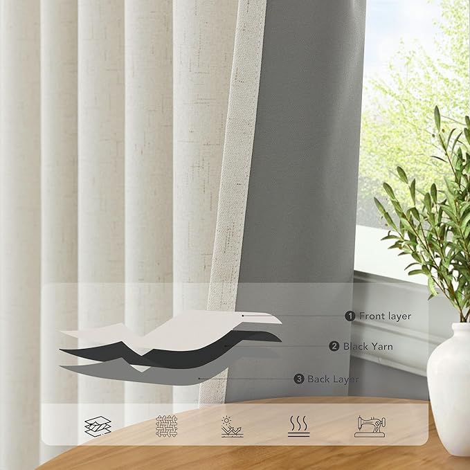 Blackout Curtains 94 Inches Long Custom Rustic for Living Dining Room Darkening Faux Linen Curtains Drapes Weather Burg Thermal Insulated Sound Draft Cold Warm Blocking Curtain No Light Cream Back Tab
