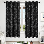 Deconovo Black Blackout Curtains, Thermal Insulated Soundproof Privacy Curtain Drapes, Branch Foil Print, 52 x 72 Inch Long, 2 Panels, Machine‑Washable Window Panel for Bedroom Living Room Office Home