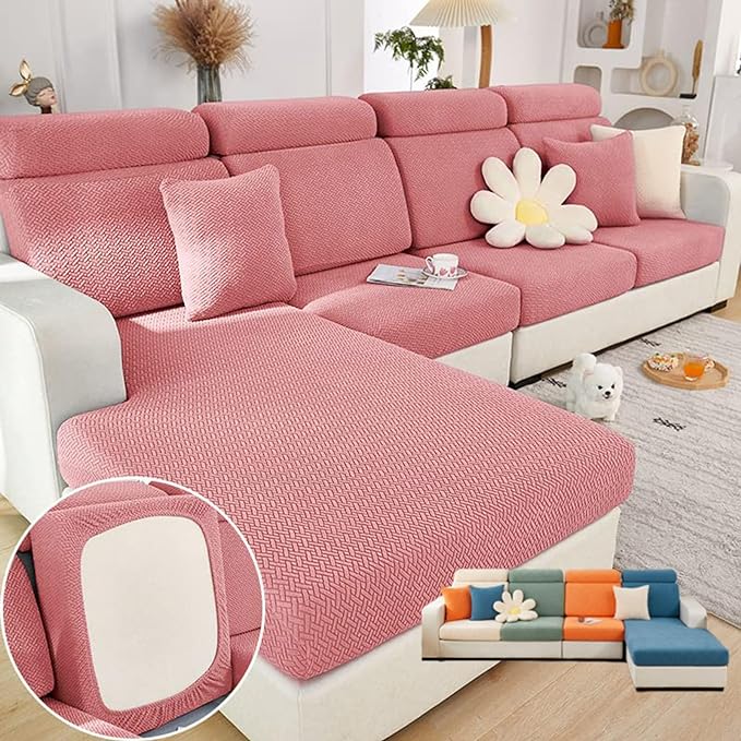 VFUX Soothing Home Sofa Covers, Sofa Hero Covers, Wear-Resistant Universal Couch Covers Washable Stretch Sectional Couch Cushion Covers (Pink,Large Double Seat Cover)