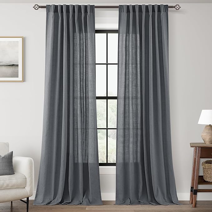 Jolilight Dark Gray Curtains for Living Room Back Tab Modern Farmhouse Semi Sheer Gray Curtains 84 inches Long 2 Panels Set Muted Neutral Window Curtain for Dining Room Bedroom 52x84
