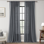 Jolilight Dark Gray Curtains for Living Room Back Tab Modern Farmhouse Semi Sheer Gray Curtains 90 inches Long 2 Panels Set Muted Neutral Window Curtain for Dining Room Bedroom 52x90