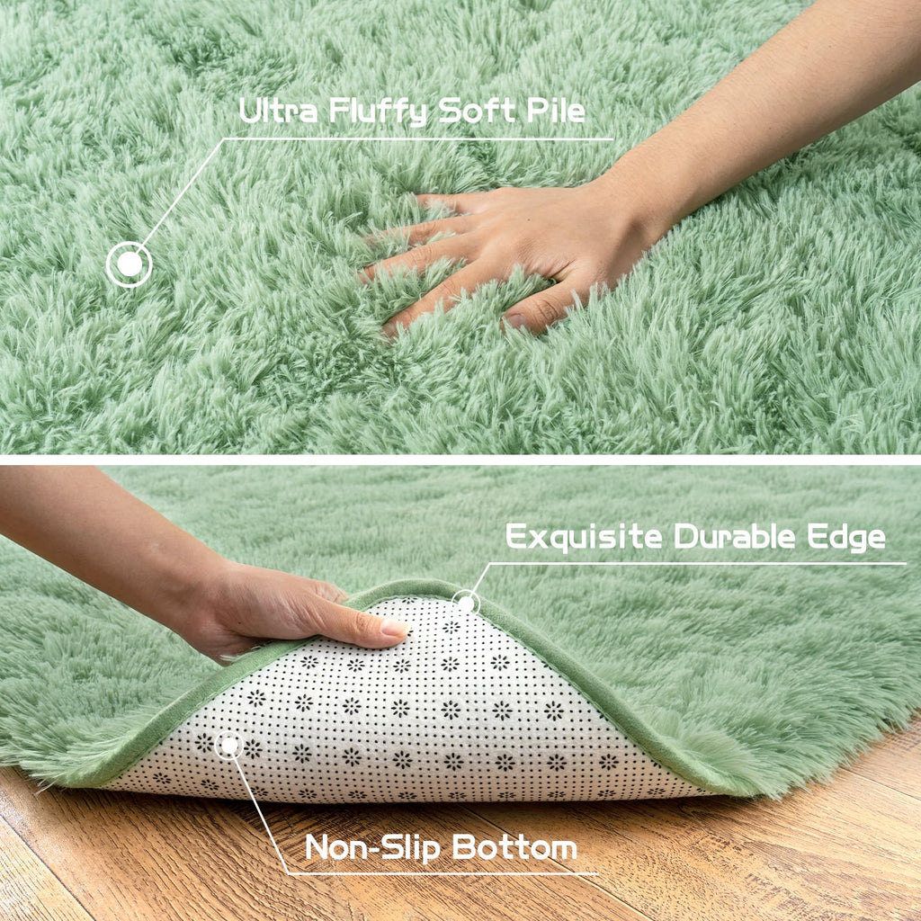 Pionblank Large Rug for Living Room 6x9, Modern Shag Area Rug, Mint Green