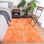 Goideal Fluffy Rug for Bedroom Living Room, 7x10 Orange Area Rugs, Faux Fur Shag Modern Carpet Ultra Soft Girls Boys Room Home Decor, Tie-Dyed