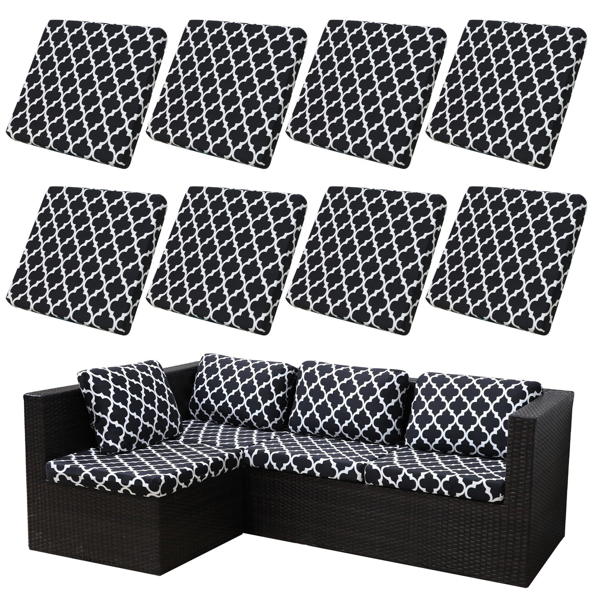 8 Pcs Outdoor Cushion Covers, Patio Sofa Cushion Covers Replacement