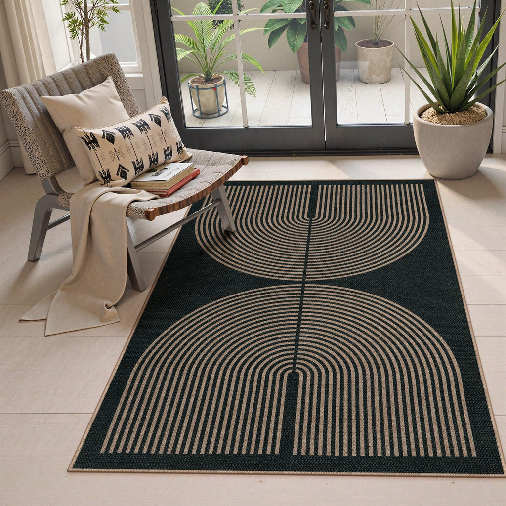 Lahome Modern Rainbow Easy Jute Outdoor Patio Rug, 3x5 Black Office Rug