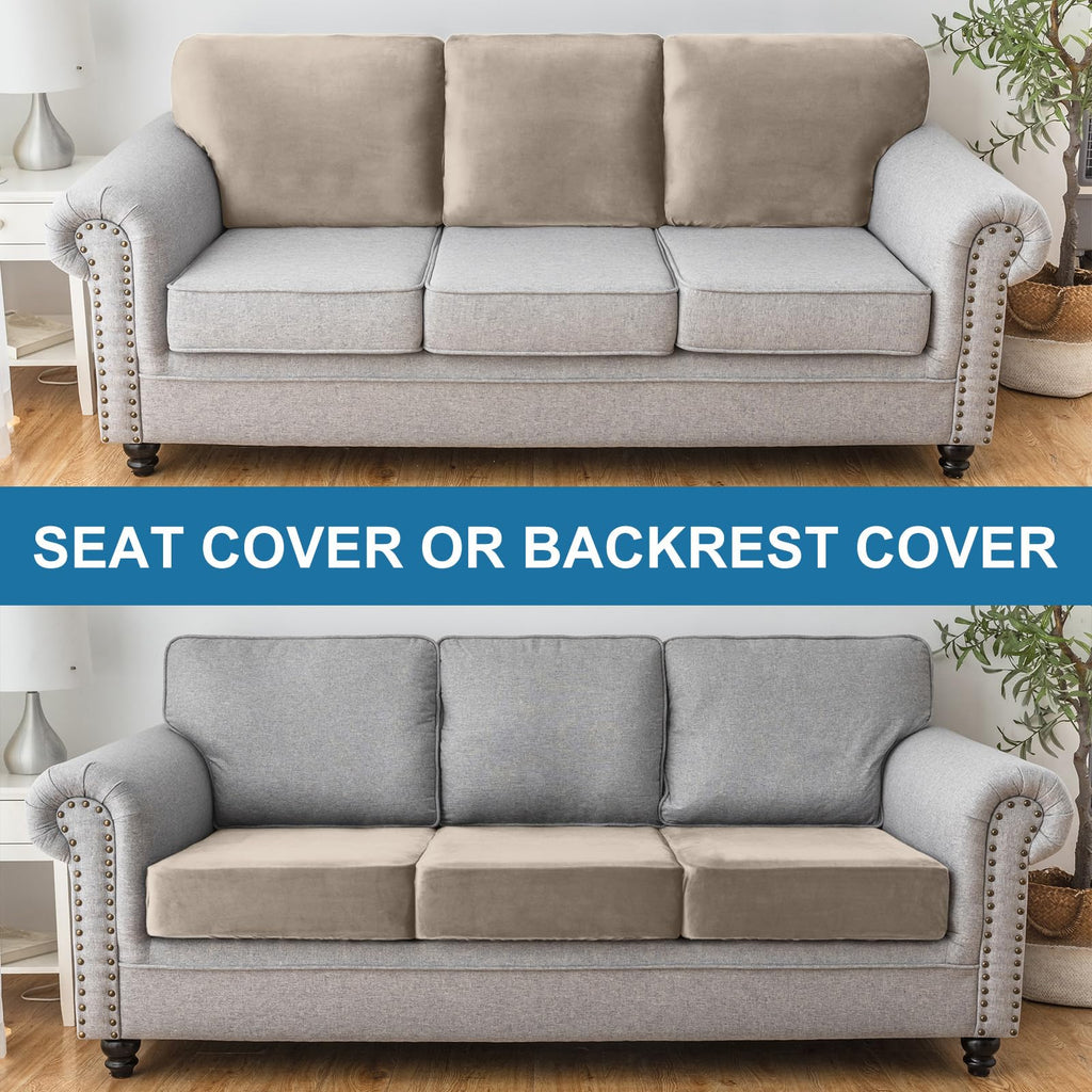 Taque Couch Cover Stretch Velvet Sofa Cushion Cover 1-Piece - Elastic Washable Slipcover for Seat or Backrest, Couch Seat Covers for Sofas (Taupe)