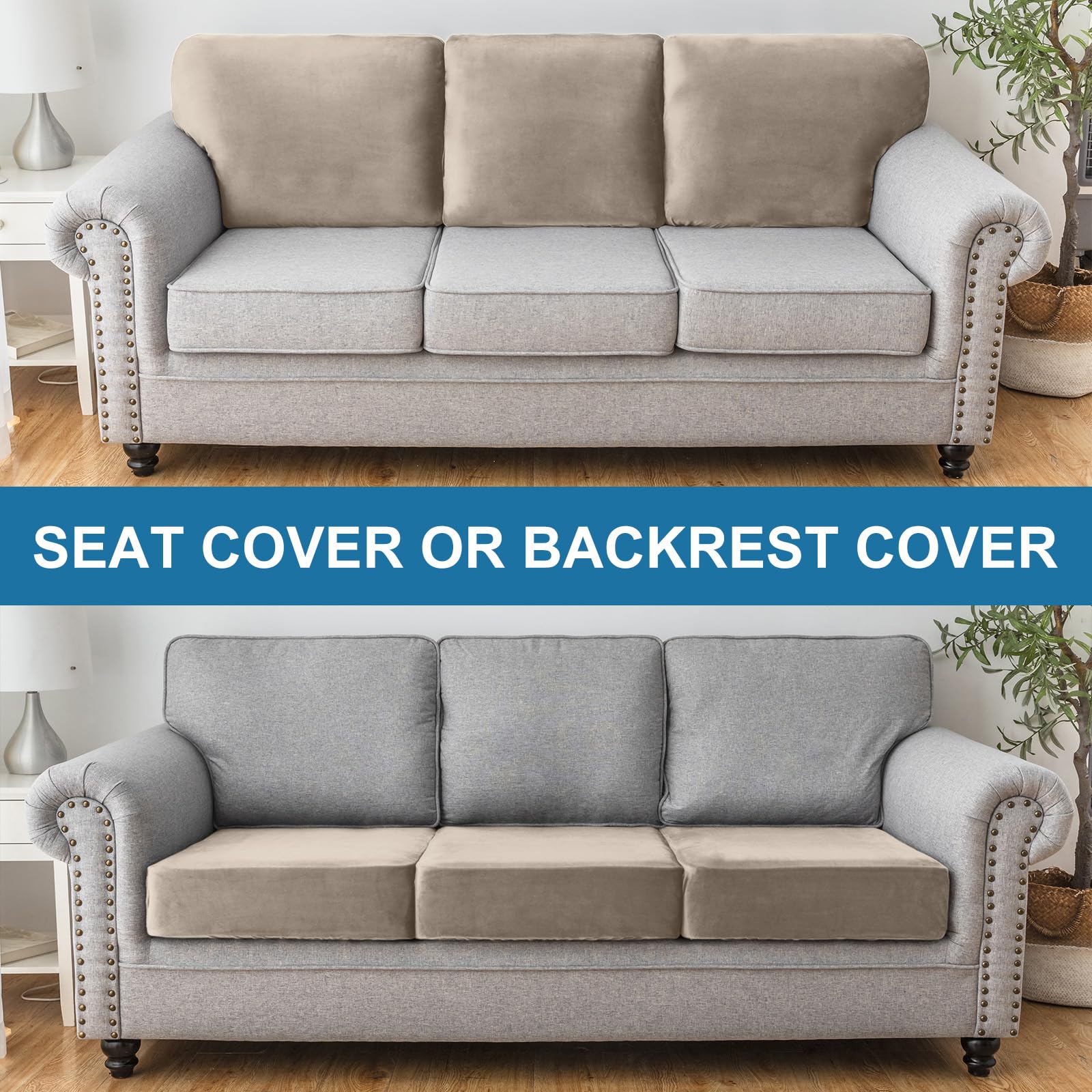 Taque Couch Cover Stretch Velvet Sofa Cushion Cover 1-Piece - Elastic Washable Slipcover for Seat or Backrest, Couch Seat Covers for Sofas (Taupe)