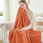 BEDELITE Ribbed Jacquard Burt Orange King Size Blanket for Bed, 108x90 Inch