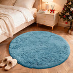 OLANLY Slate Blue Round Rugs for Bedroom - Machine Washable, 9 ft Circle Area Rugs for Living Room, Soft and Fluffy Shaggy Carpet for Teen Girl and Boys, Nursery Rooms, Dorms, Home Decor Aesthetic