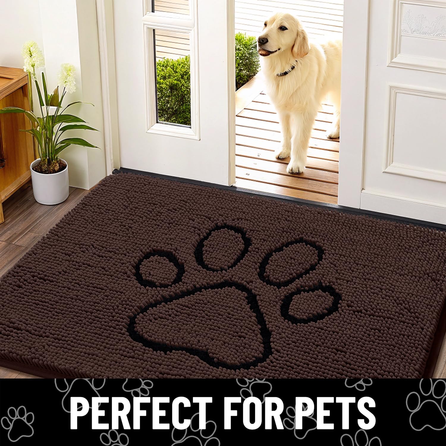 Smiry Dog Door Mat for Muddy Paws, Absorbent Non Slip Dirt Trapper, 36x24