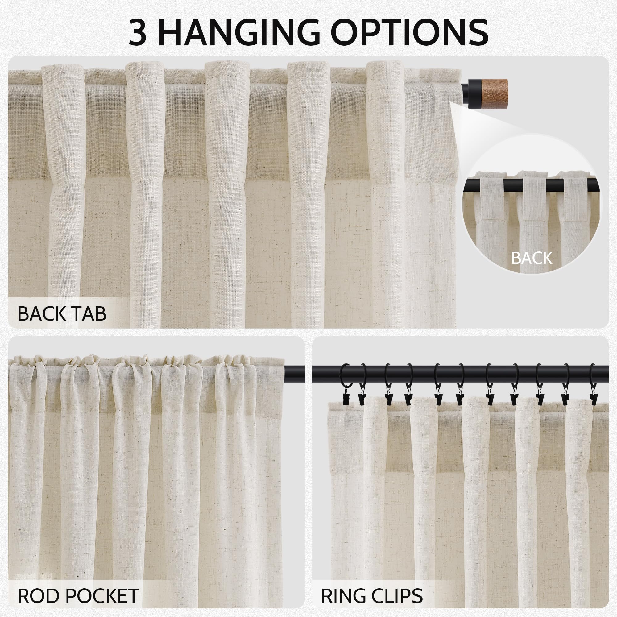 Nanspring Warm Beige Linen Curtains 72 Inch Length for Living Room Semi Sheer Light Filtering Door Drapes 2 Panels Set for Kids Bedroom Light Filtering Back Tab Rod Pocket Modern Farmhouse Decor 52x72