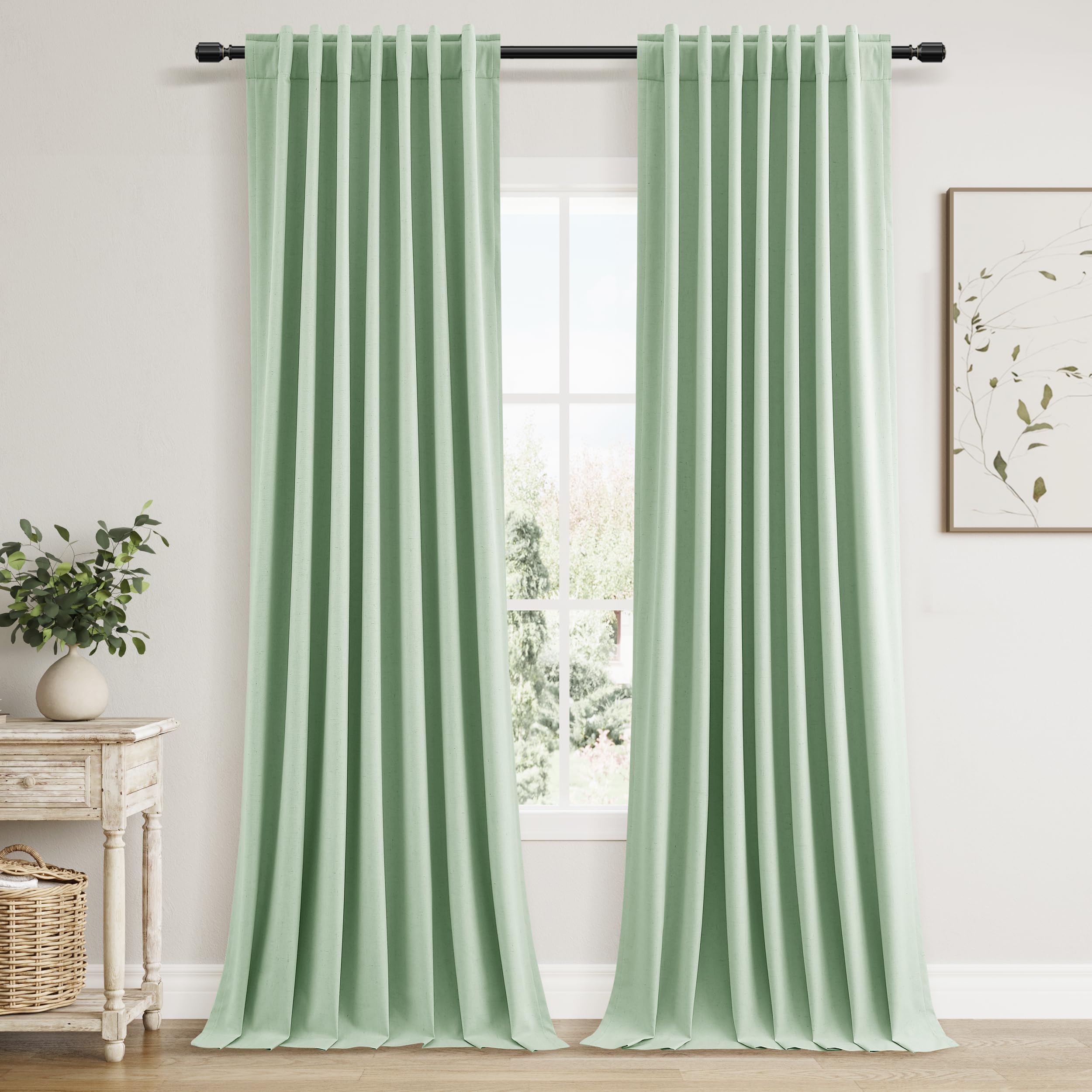 Guken 100% Blackout Curtains 120 Inch Length 2 Panels Set for Living Room Bedroom Back Tab Thermal Insulated Black Out Linen Drapes Room Darkening Window Curtains Aqua Green 52x120