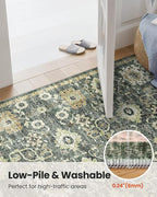 AMADA HOMEFURNISHING 6x9 Area Rugs, Blue Low-Profile Washable Rug with Non-Slip Backing & Durable Edge Binding, Vintage Rugs for Living Room, Bedroom, Dining Room