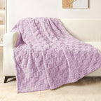 Exclusivo Mezcla Fleece Throw Blanket for Couch,Super Soft and Warm Lightweight Checkered Pattern Blanket for All Seasons, 50x60 Inches, Light Purple