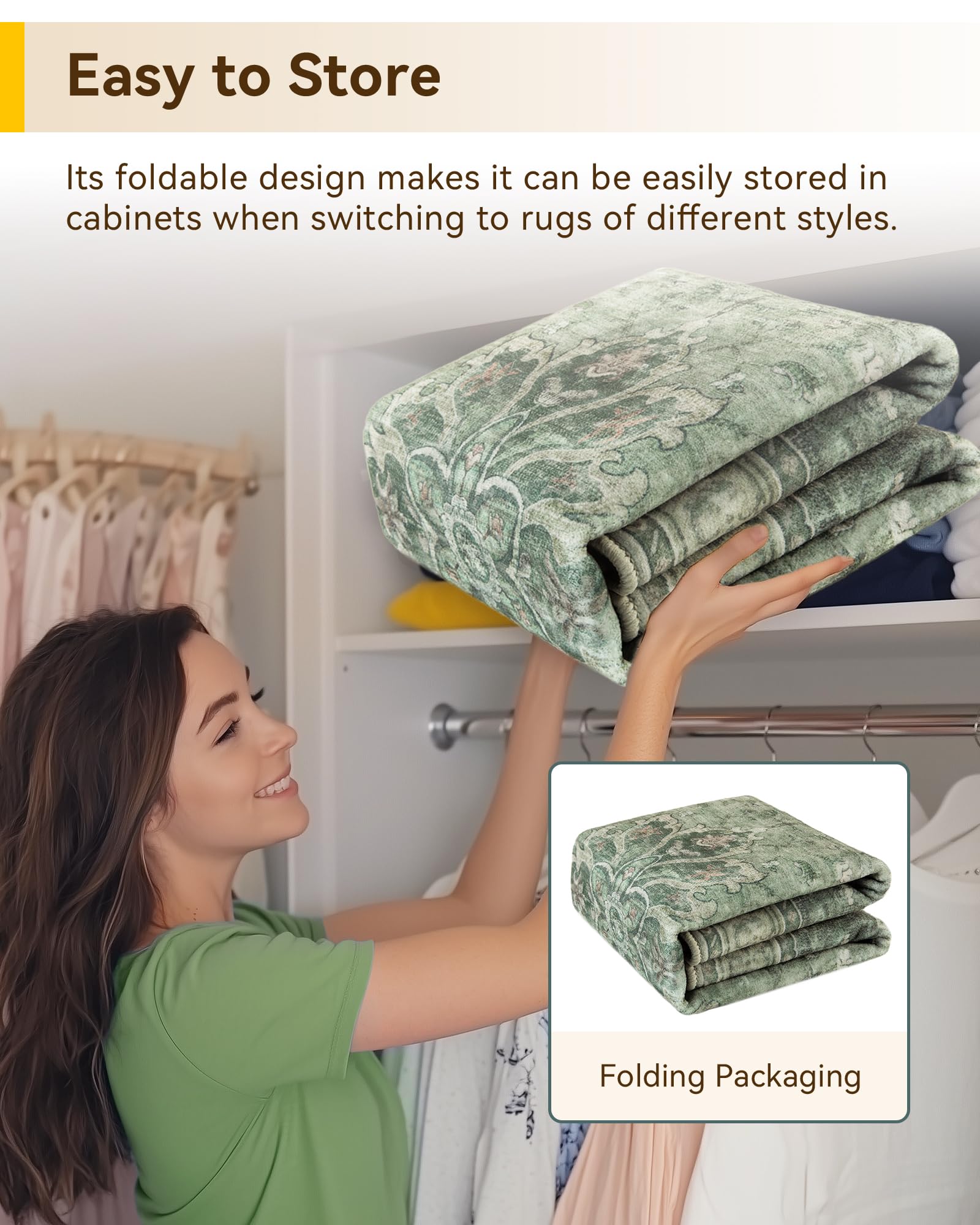 RELEANY Washable Area Rug, Large 9'x12', Green/Dark Green/Gray