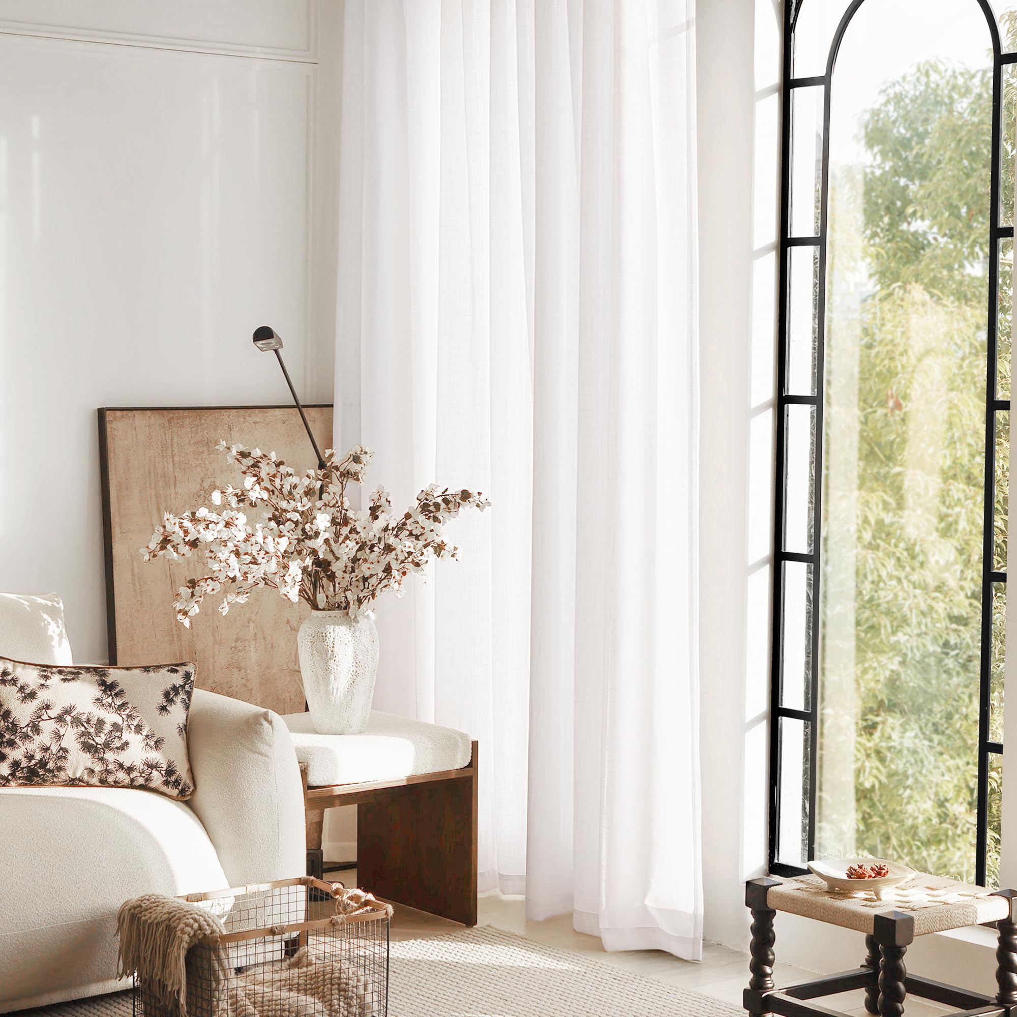 Jolilight White Linen Curtains 72 inch Long 2 Panel Set for Living Room Back Tab Semi Sheer Light Filtering Bedroom Window Curtain 72 inch Length Cotton Textured Modern Elegant Coastal Drapes 42x72