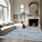 9x12 Area Rugs for Living Room, Non Slip Machine Washable Vintage Rugs, Low Pile Lightweight Large Rug for Bedroom, Dining Room, Home Office Blue