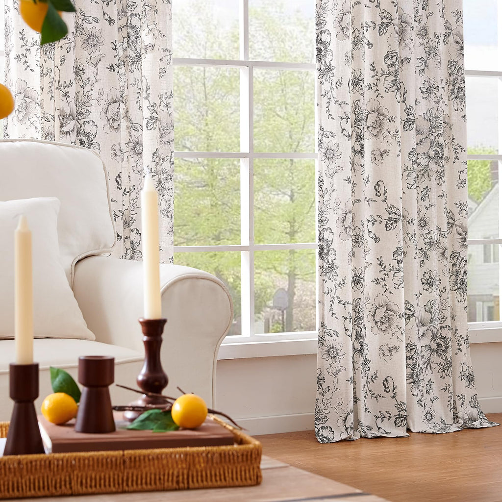 jinchan Vintage Floral Linen Curtains 102 Long for Living Room 2 Panels