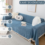 HANDONTIME Couch Slipcover Dog Sofa Covers Boho Couch Cover for Dogs Blue Sofa Throw Cover Bohemian Sofa Covers for 3 Cushion Couch Herringbone Sectional Couch Cover Slipcovers for Sofas, 71" X134"