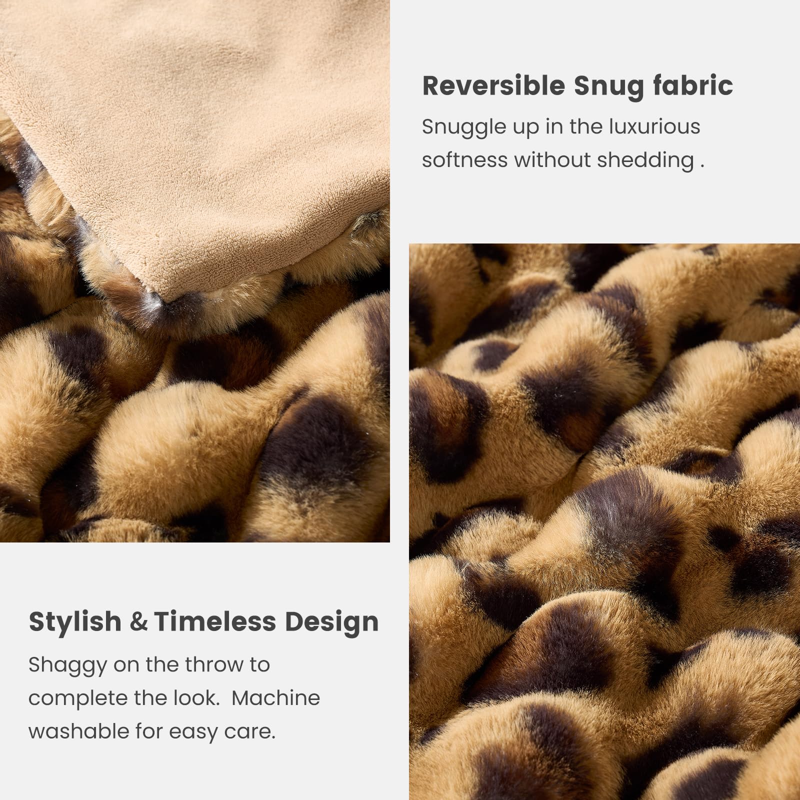 Cozy Bliss Cheetah Leopard Print Faux Fur Throw Blanket for Couch, Fuzzy Soft Plush Thick Bubble Blanket for Sofa Bedroom Living Room, 60x80 Inches Brown
