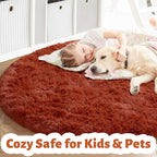 Amdrebio Terracotta Rust Round Circle Rug 6Ft for Bedroom Living Room, Fluffy Shaggy Furry Fuzzy Area Rugs for Kids Room Decor Aesthetic, Large Plush Shag Rustic Carpet for Nursery Playroom Classroom