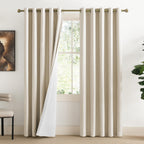 NICETOWN Beige Living Room Completely Shaded Linen Draperies, 2 Pieces, W62 x L72, Privacy Protection & Noise Reducing Ring Top Drapes, White Lined Insulated Window Treatment Curtain Panels
