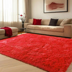 ONASAR Red Rugs for Living Room Bedroom, 5x8 Fluffy Bedside Area Rug, Soft Plush Shaggy Indoor Floor Carpet for Nursery Kids Girls Boys Teen Dorm Home Office Decor Aesthetic